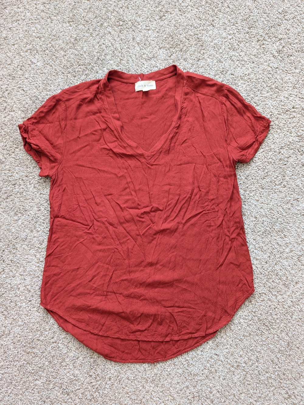 Anthropologie Cloth and Stone Womens Burnt Red Curved Hem Tunic Top Size Small